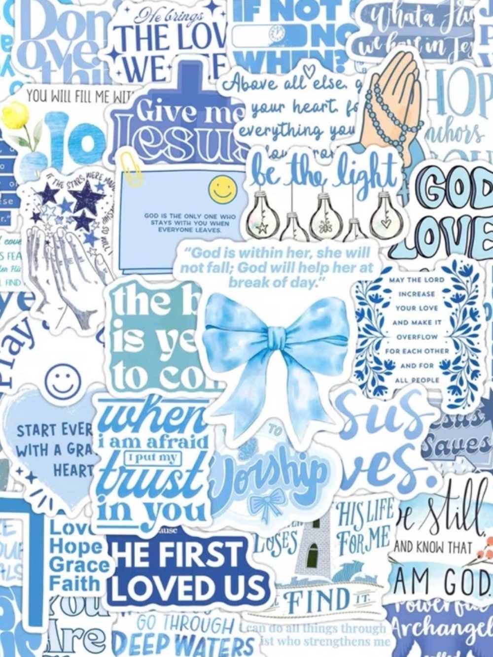 Blue Inspirational Faith Based Vinyl Stickers Decals Bundle *20 STICKERS TOTAL*